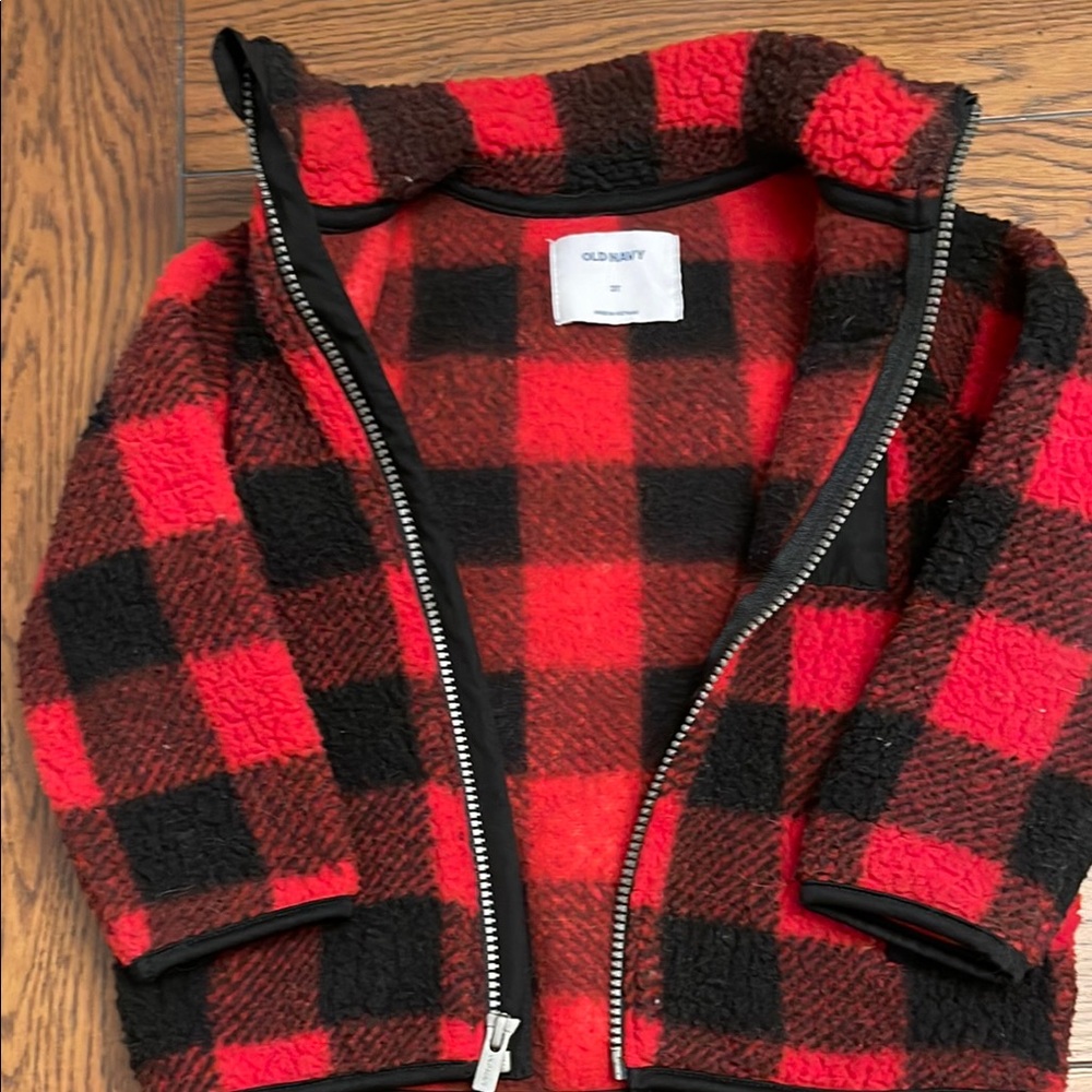 Old Navy Red and Black Plaid Sherpa Jacket